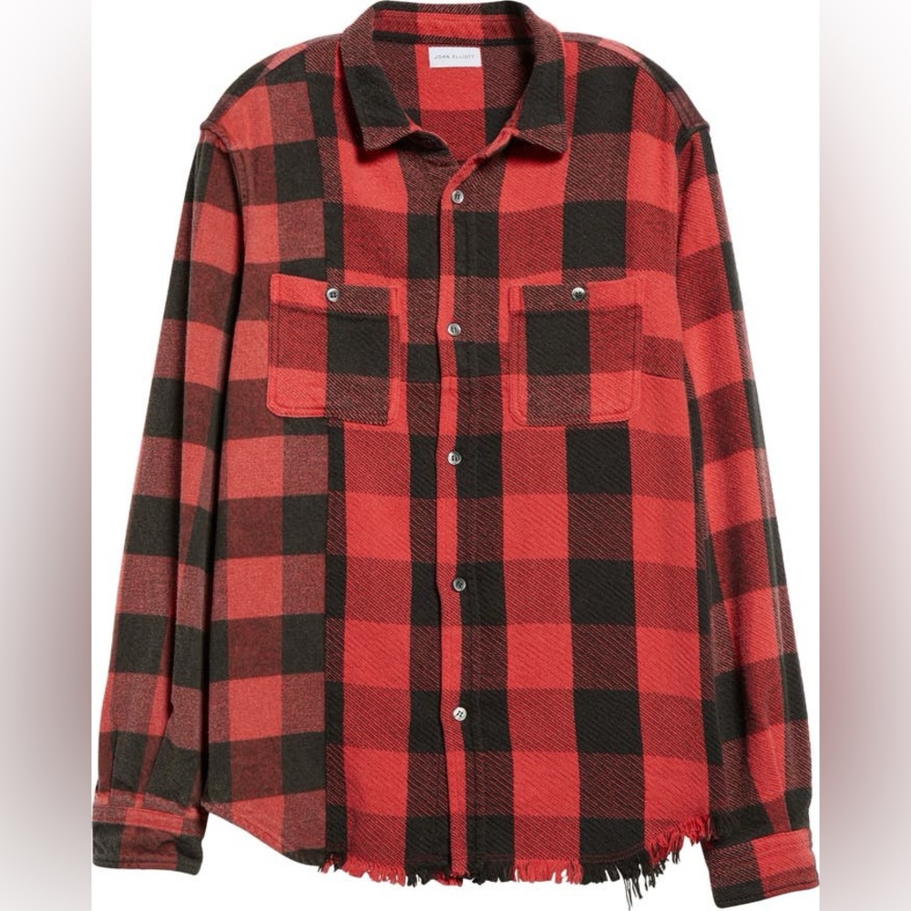 John Elliott Silverado Distressed Buffalo Plaid Cotton Shirt